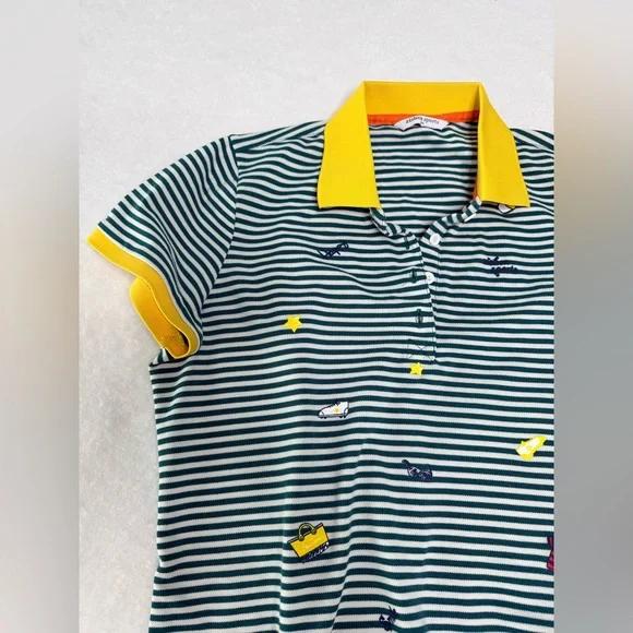 ZISHEN SPORTS Striped Green/White Polo Style Shirt with Yellow Pre-Owned Size S - Picture 2 of 5